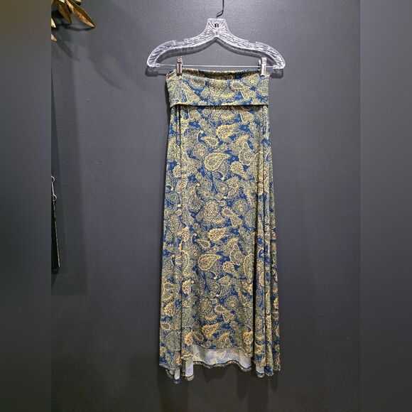 LulaRoe Paisley Yellow Blue Foldover Waistband Sz XXS Boho Festival Earthy - Picture 4 of 7